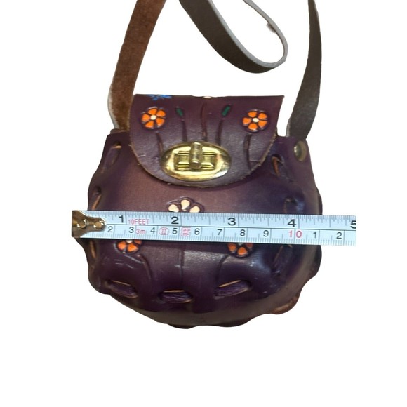 cute small mexico leather bag purple shoulder artisan painted boho hippie cool - Picture 12 of 13